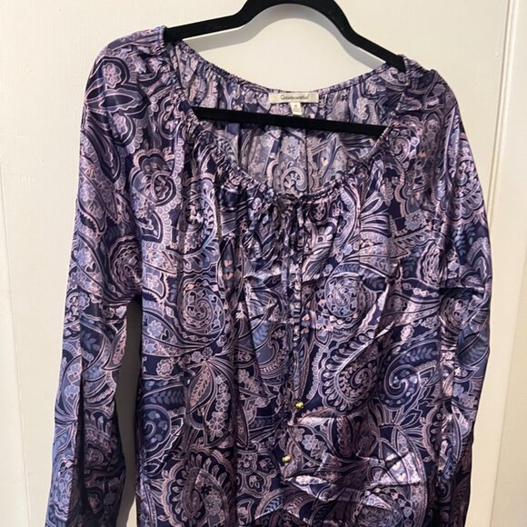 QUINTRSSENTIAL PAISLEY PRINT LONG SLEEVE BLOUSE SZ M - Picture 1 of 6